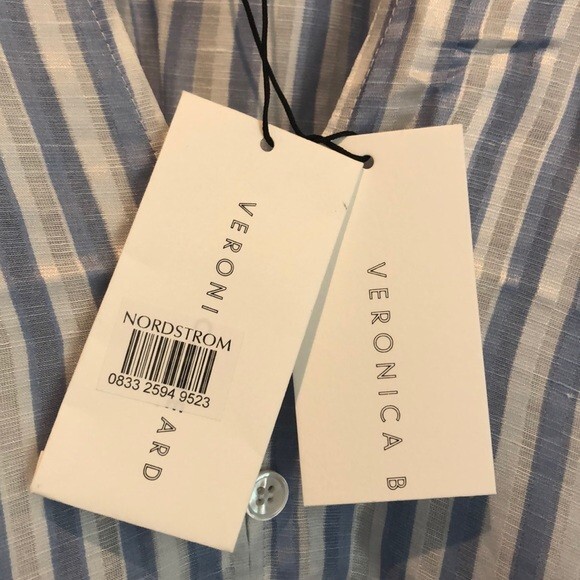Veronica Beard Top Maple Light Blue White Stripe Ruffle Button Front Blouse NWT - Picture 6 of 10